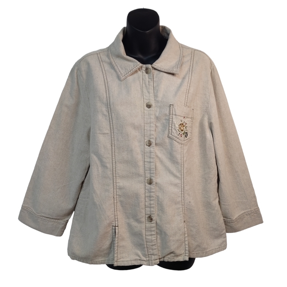 Bobbie Brooks Beige Embroidered Button-Front Jacket
